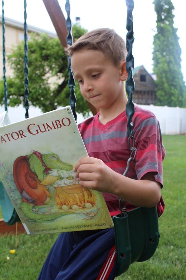 Patrick Liechty: My son loves to read books everywhere! 