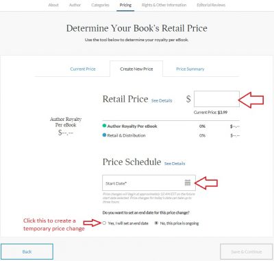 Discount your ebook on Barnes & Noble - create new price