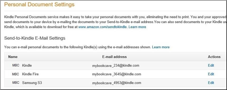 using your send to kindle email address