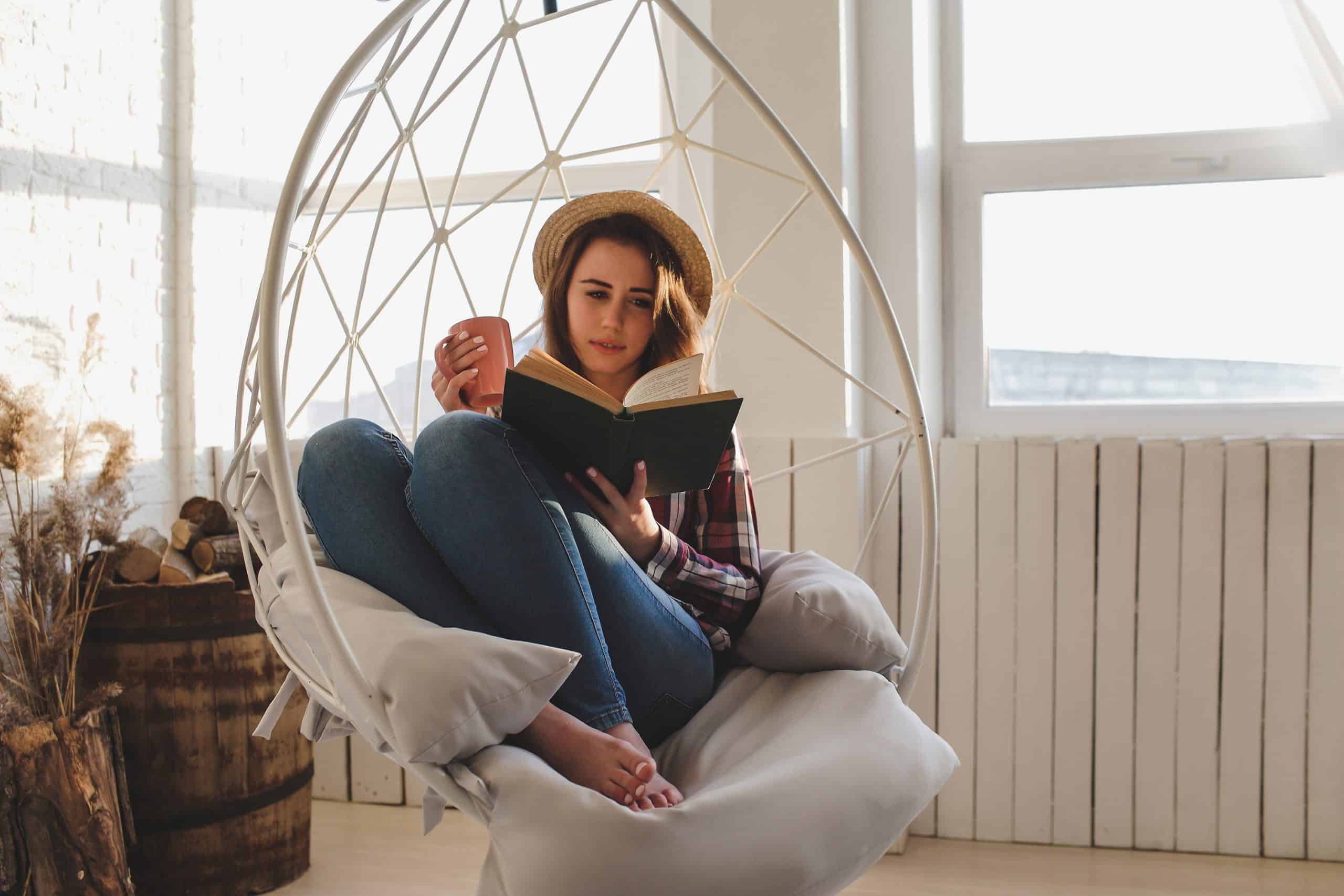 cozy reading spot on hanging chair