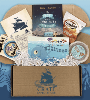 past box from crate expectations with many bookish activities and goodies