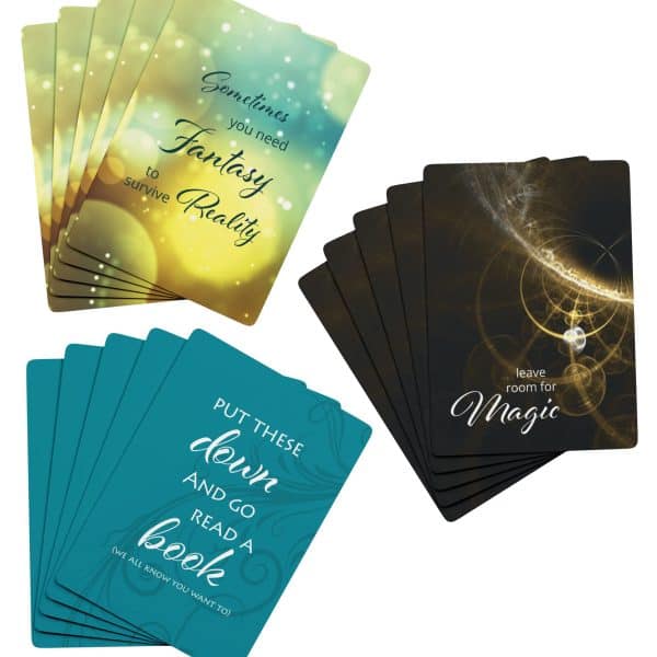 Three literary-themed playing card decks featuring classic book-inspired designs
