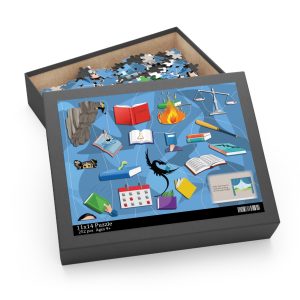 Bookish idioms jigsaw puzzle showing cliff‑hanger and bookworm visuals