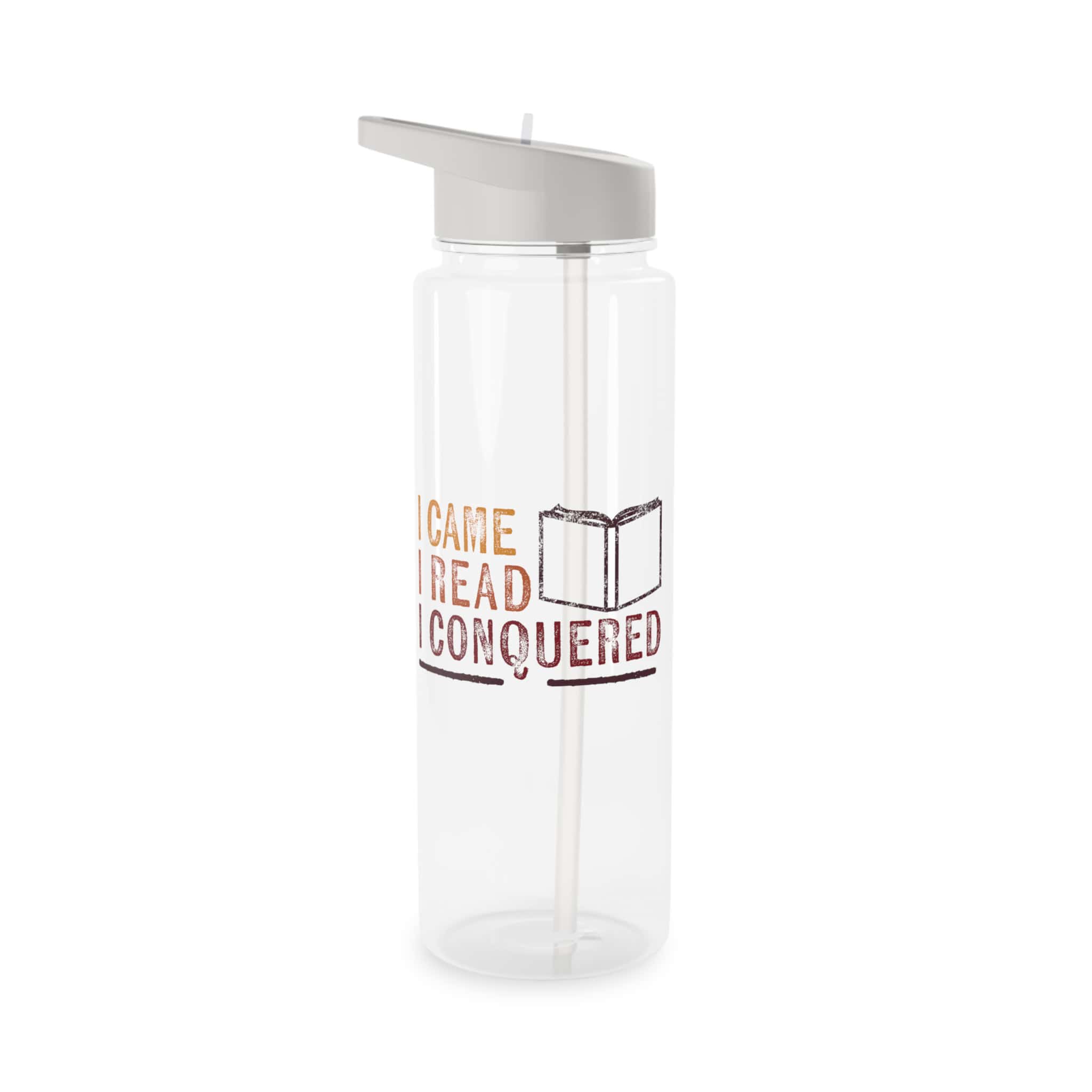 I Came, I Read, I Conquered – Clear Water Bottle for Book Lovers | BPA-Free with Foldable Straw - Image 2