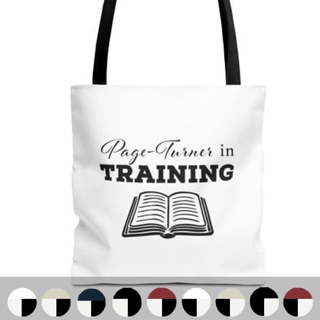 Tote bag with “Page Turner in Training” design, ideal for book lovers and young readers