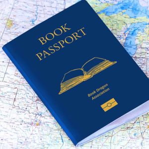 Printable book passport booklet with pages for stamps and reading quotes